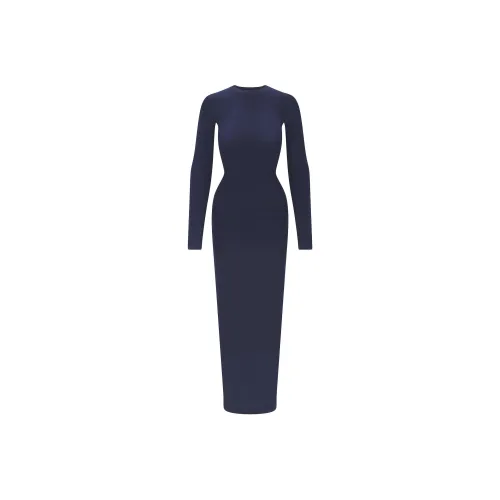 SKIMS FW24 FITS EVERYBODY CREW NECK LONG SLEEVE DRESS Long-Sleeved Dresses Women's NAVY/Marine Blue