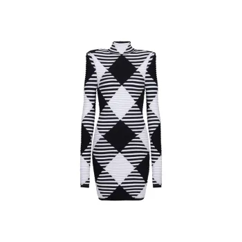 BALMAIN Two Toned Jacquard Mini Dress