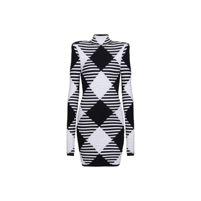 BALMAIN Two Toned Jacquard Mini Dress-0