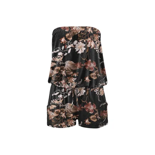 Victoria's Secret LASCANA Strapless Romper/Black Floral Jumpsuit Women's Black Floral