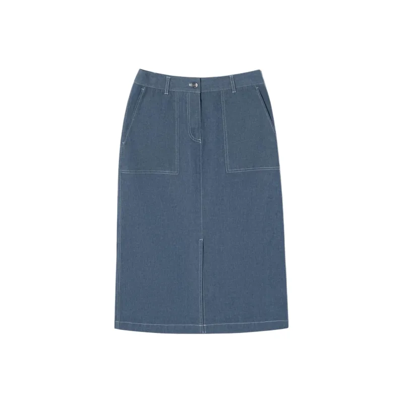 LACOSTE Denim Long Skirt Women's Light Blue-0