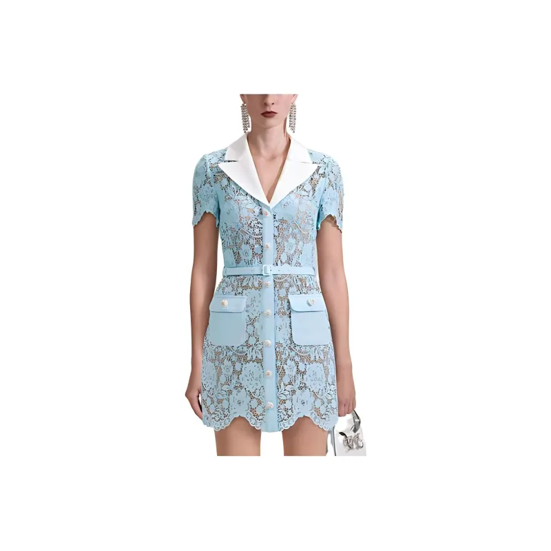 Self portrait Short Sleeved Dresses Women's Misty Blue-0