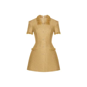 MONTSAND FW24 Embellished Mini Dress Short-Sleeved Dresses Women's Gold