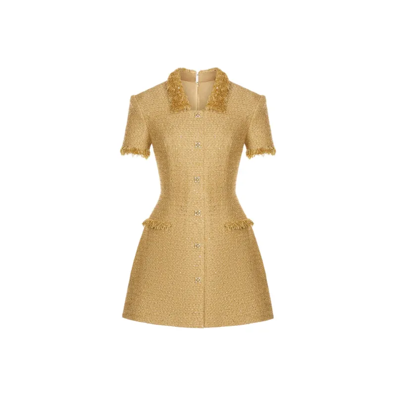 MONTSAND FW24 Embellished Mini Dress Short-Sleeved Dresses Women's Gold-0