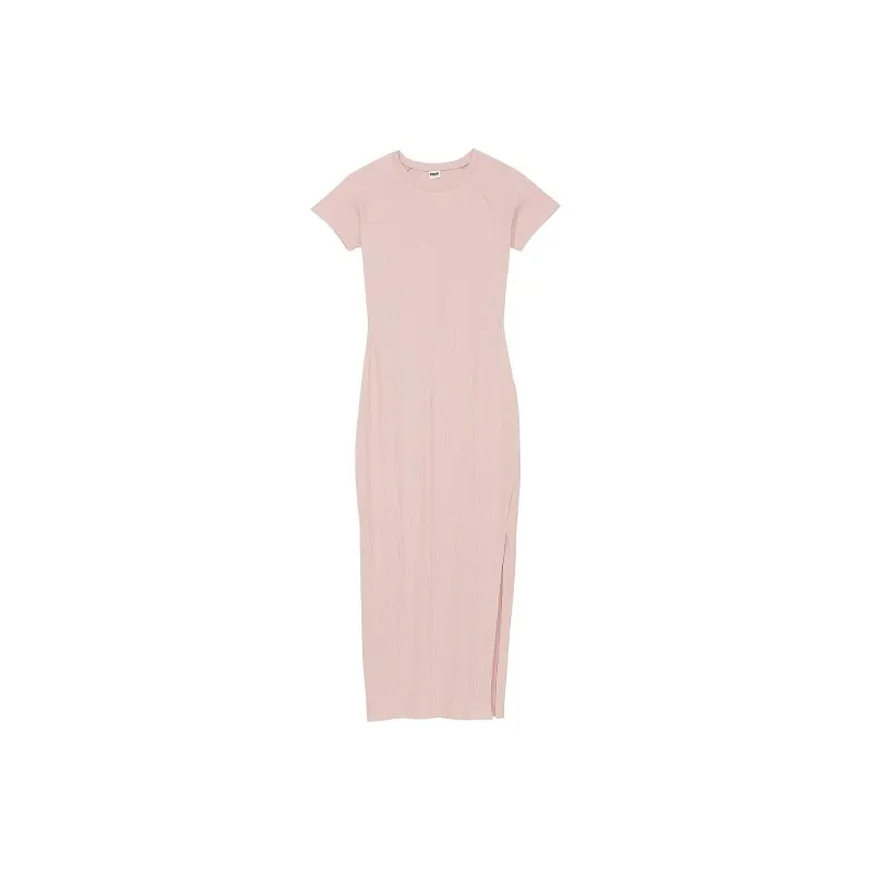 Victoria's Secret PINK CONTOUR RIBBED MIDI DRESS / Wanna Be Pink Short Sleeved Dress Women's Want Pink-0