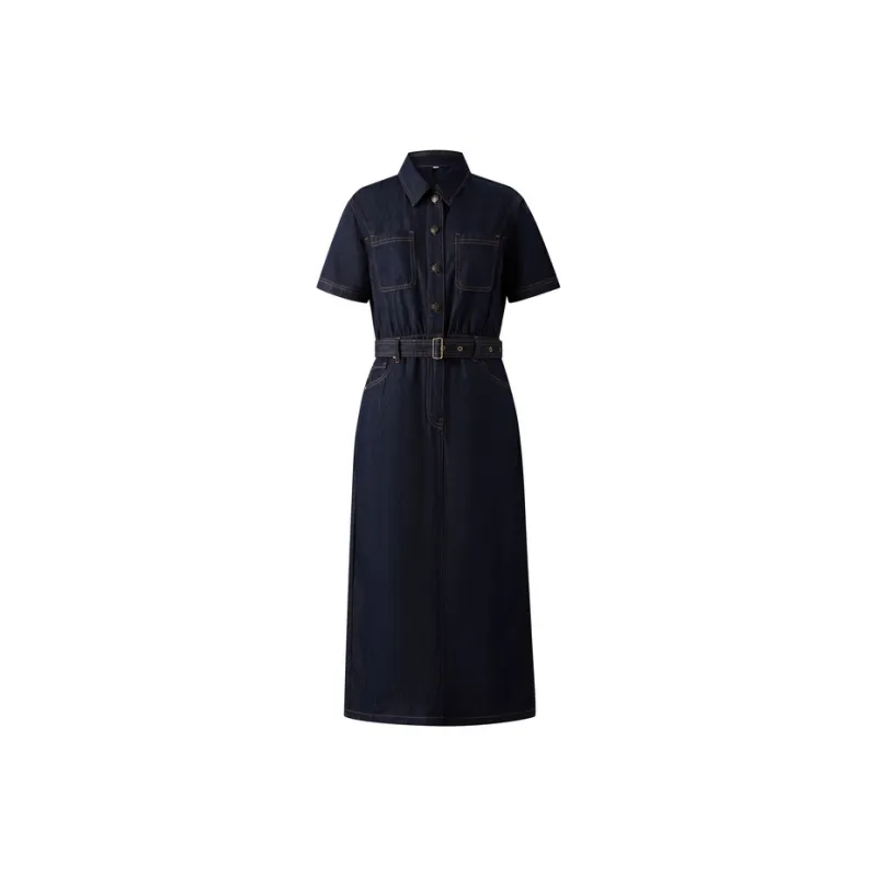 E.land Short Sleeved Dress Women's Dark Denim 57D/Indigo-0