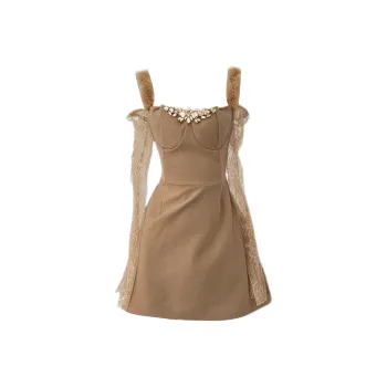 Udon House Long Sleeved Dress Women's Coffee