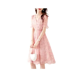 Still Quiet Short-Sleeved Dresses Women's Pink