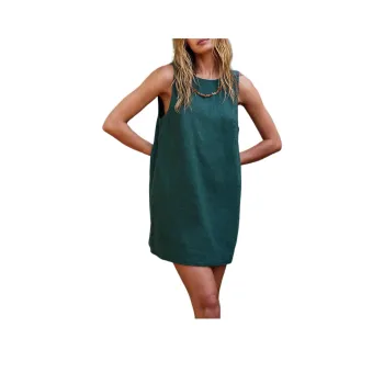 FREE PEOPLE Full Of Sunshine Cotton-Linen Mini Sleeveless Dress Women's Sea Of Green/Ocean Green
