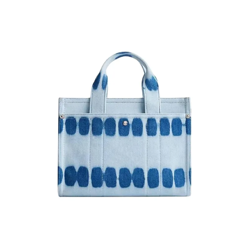 COACH Denim With Leather Tote Bag, Shopping Bag, Shoulder Bag, Handbag Medium Size Women's Blue & Multicolor-1