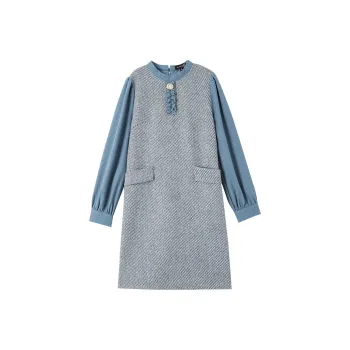 OUNIXUE Long-Sleeved Dresses Women's Gray Blue