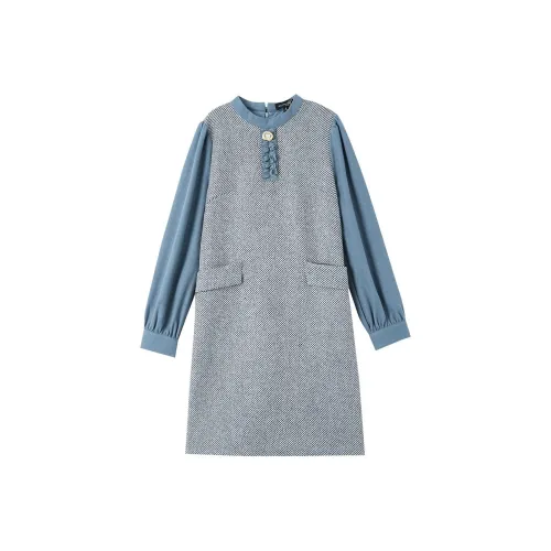 OUNIXUE Long Sleeved Dresses Women's Gray Blue