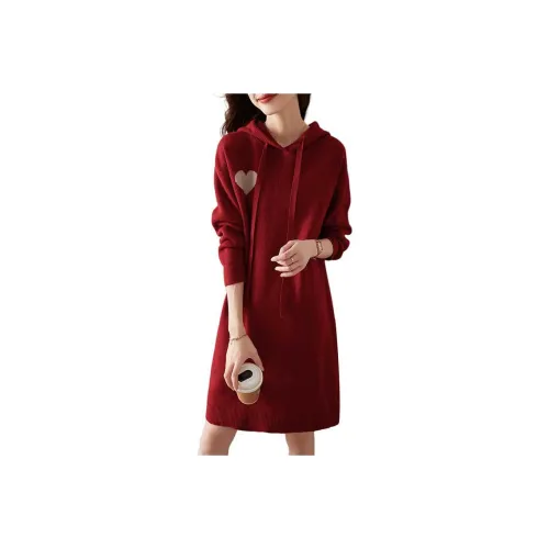 Mo Han Yi Mei Long Sleeved Dresses Women's Red