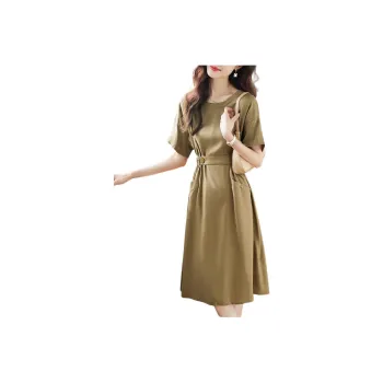 Mo Han Yi Mei Short Sleeved Dress Women's Khaki Green