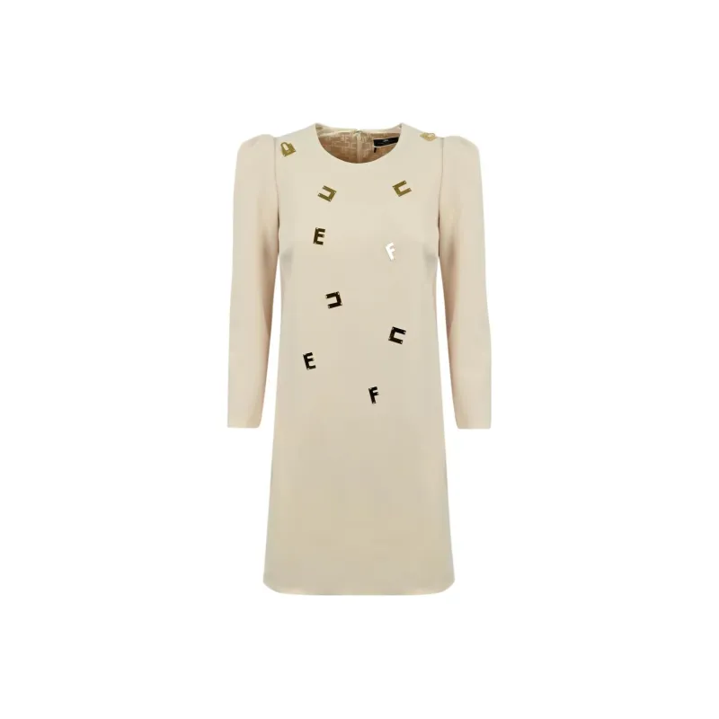 Elisabetta Franchi Logo Embellished Crepe Crewneck Mini Dress-0