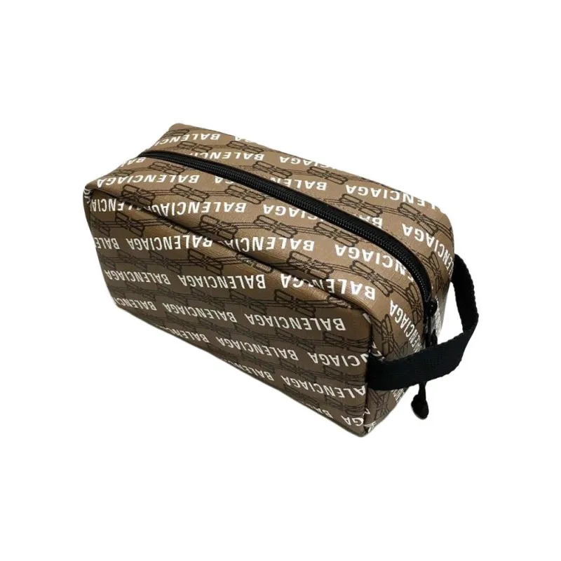 Balenciaga Coated Canvas Toiletry Bag Men's Brown & Black-2