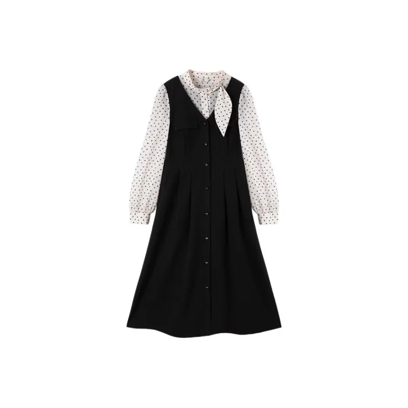 XIANGYING Long Sleeved Dresses Women's Black-0