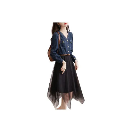 XWI Long Sleeved Dress Women's Denim Blue