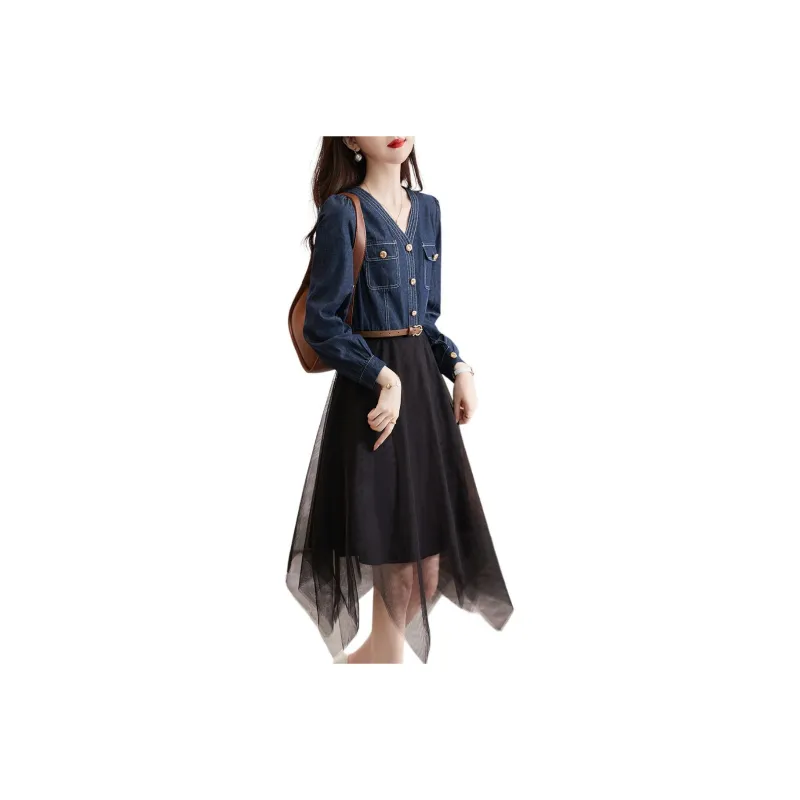 XWI Long Sleeved Dress Women's Denim Blue-0