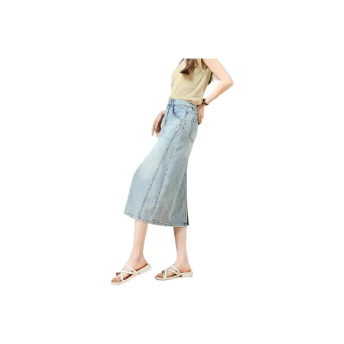 TERRE BLEUE Denim Long Skirt Women's Blue