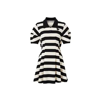 Hopeshow Short Sleeved Dress Women's Black White Stripes