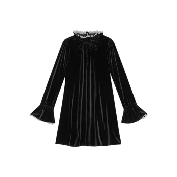 GANNI Lace Trim Mini Velvet Dress