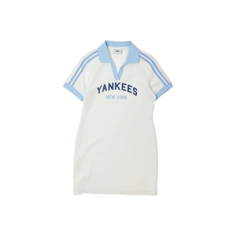 MLB New York Yankees Short Sleeved Dresses Women's Ivory-0
