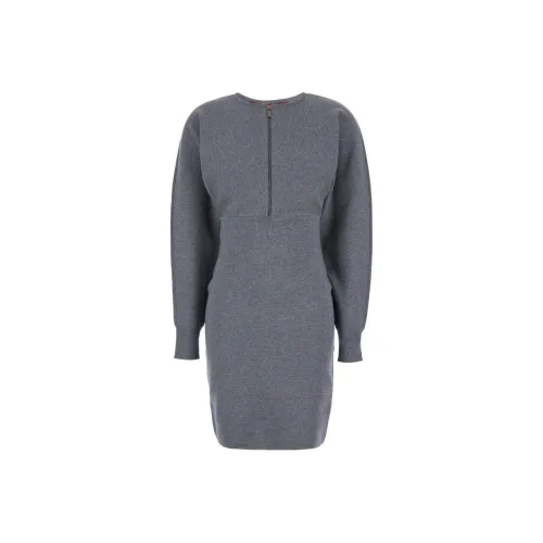 MaxMara Studio Zip Detailed Crewneck Long-Sleeved Dress