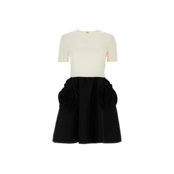 Valentino Crepe Couture Floral Detailed Short-Sleeved Mini Dress