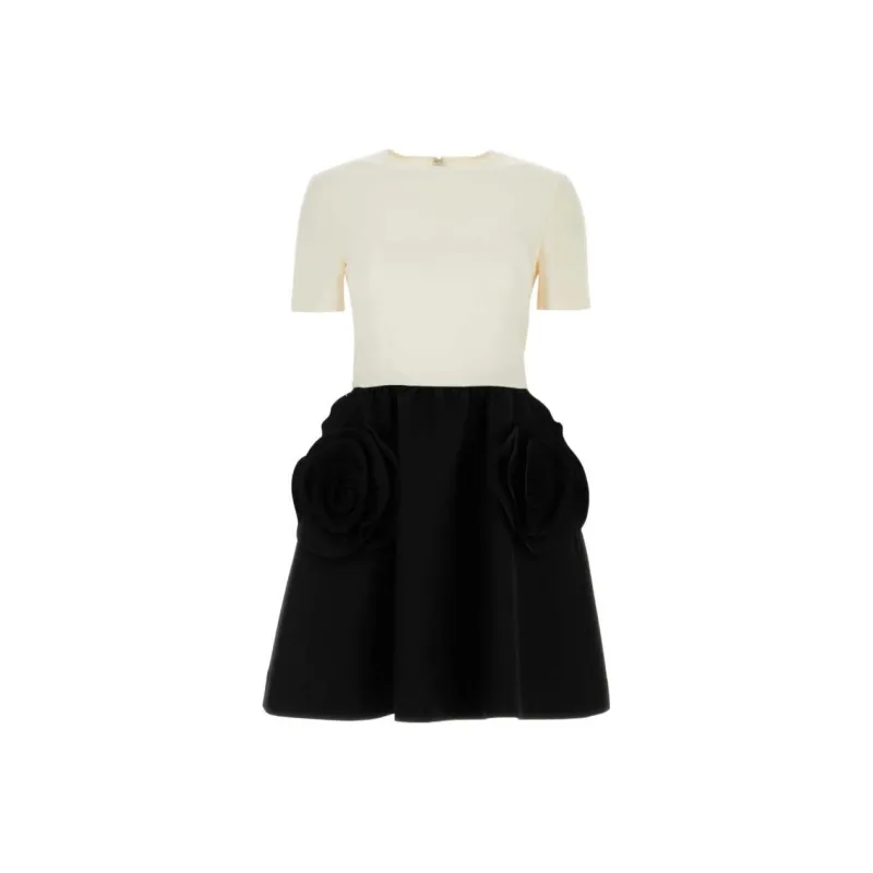 Valentino Crepe Couture Floral Detailed Short-Sleeved Mini Dress-0