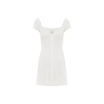 With Jean Short-Sleeved Dresses Women's White