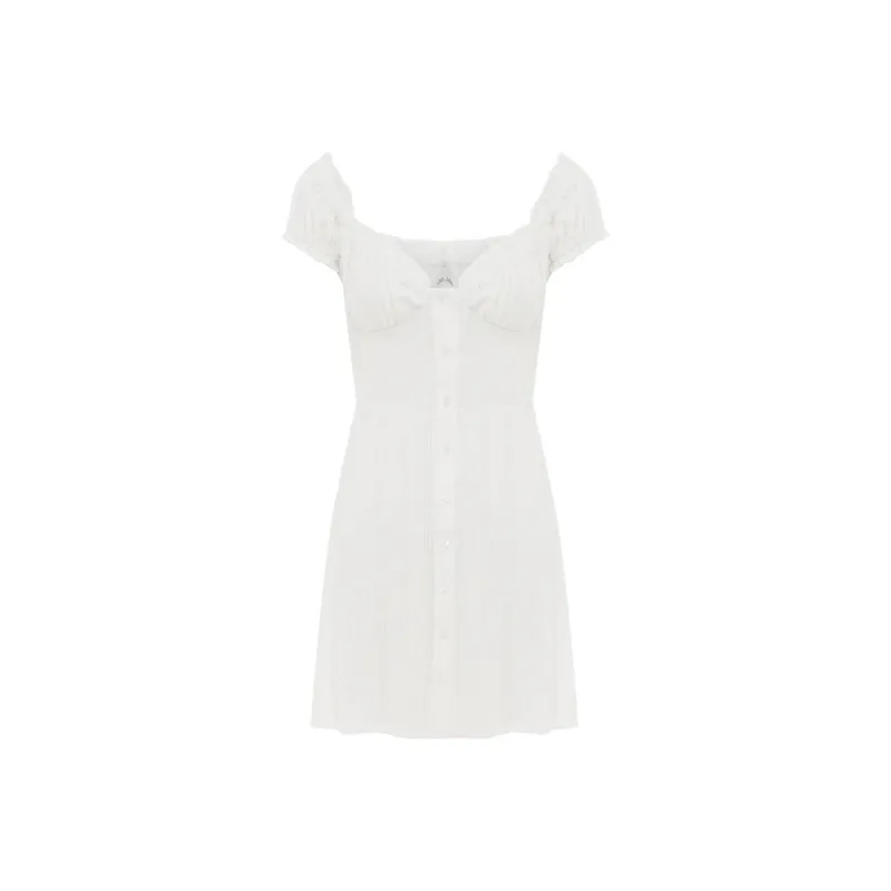 With Jean Short-Sleeved Dresses Women's White-0