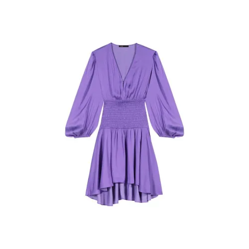 Maje Shirred-waist Satin Minidress