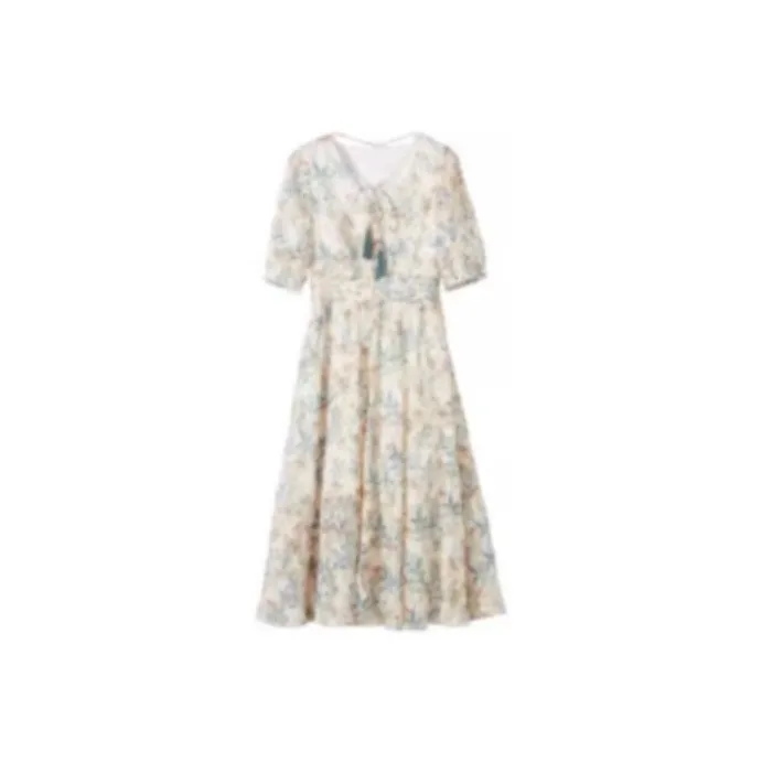 XIANGYING Short Sleeved Dress Women's Blue-0