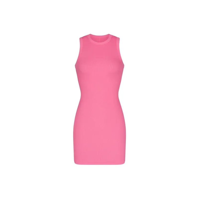 SKIMS COTTON RIB TANK DRESS Sleeveless Dress Women's SUGAR PINK/Candy Pink-0