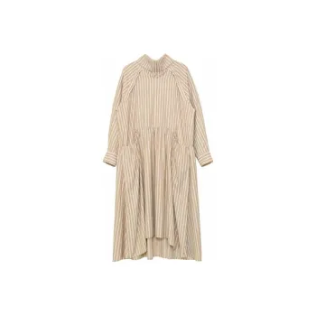 Boutique By Babymoon Long Sleeved Dress Women's Khaki Stripes