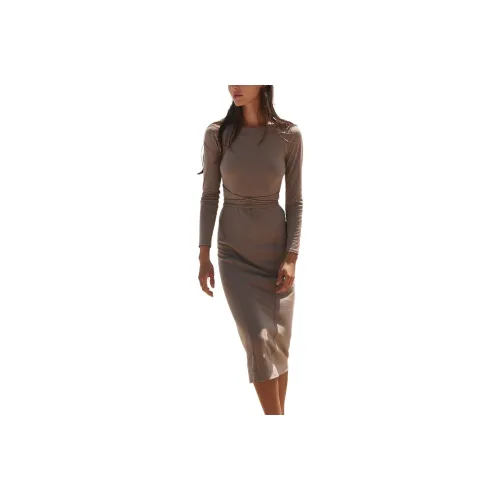 FREE PEOPLE Jillian Midi Long-Sleeved Dresses Women's Petrified Wood