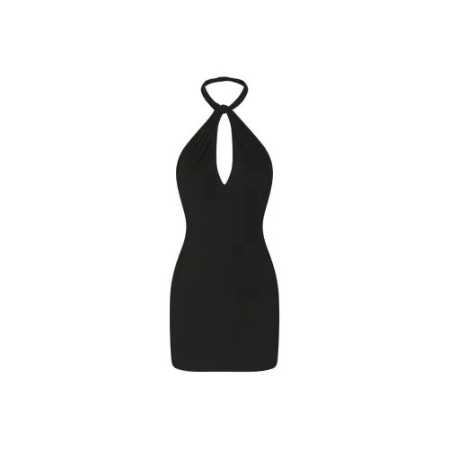 SKIMS SUMMER MESH HALTER MINI DRESS Sleeveless Dress Women's ONYX/Onyx