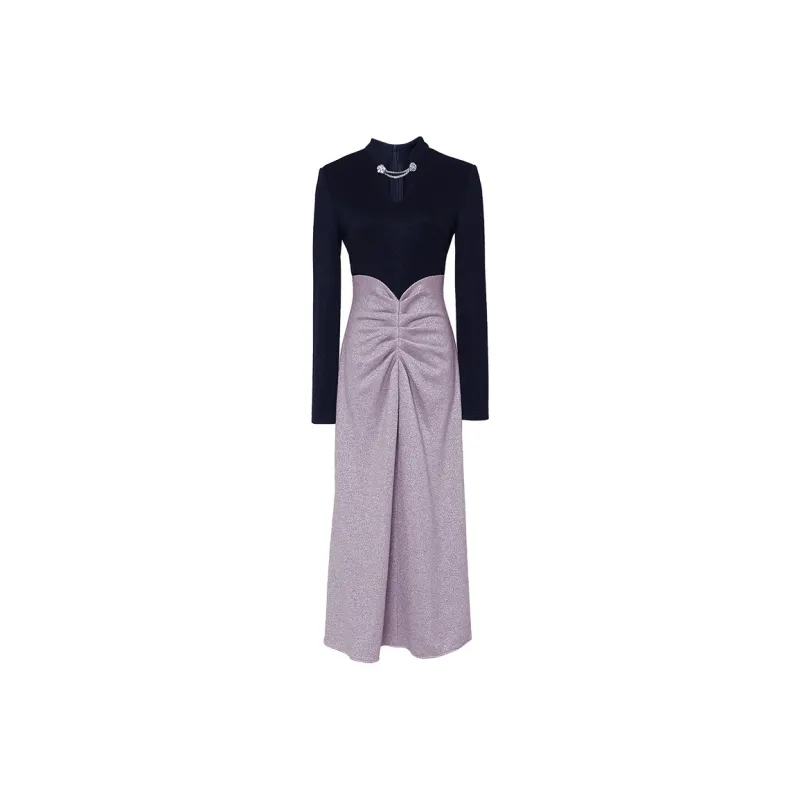 Duffy Fashion Long-Sleeved Dresses Women's Navy Blue+Purple-0