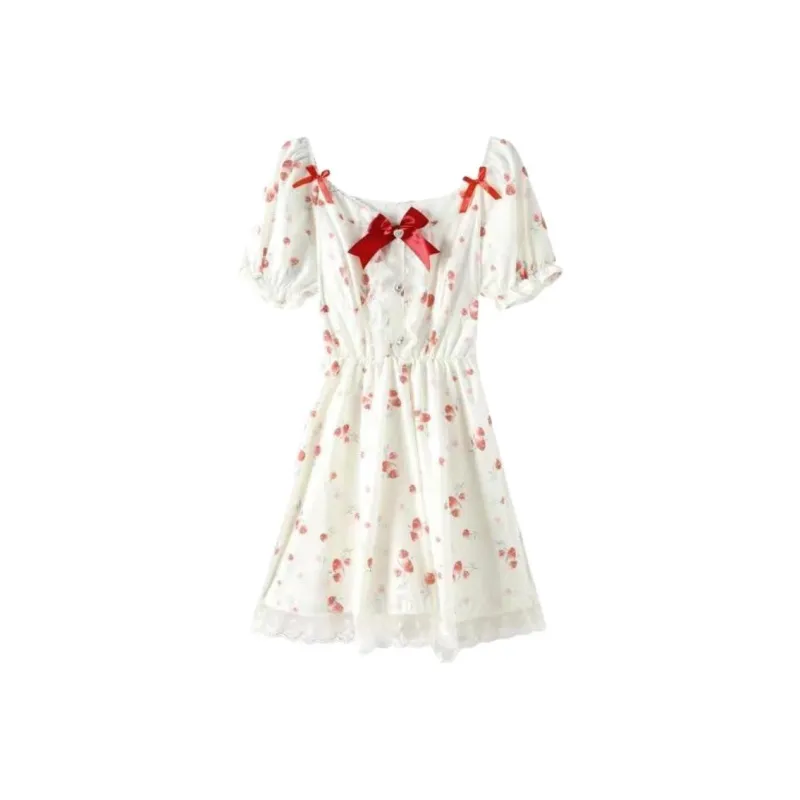 PAIN OR PLEASURE Short Sleeved Dresses Women's Red Floral-0