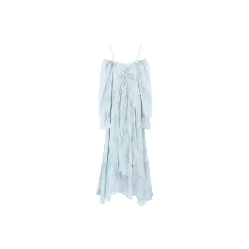 SNZX Long Sleeved Dresses Women's Light Blue-0