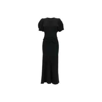 Victoria Beckham Ruched Waist V Back Crepe Midi Dress
