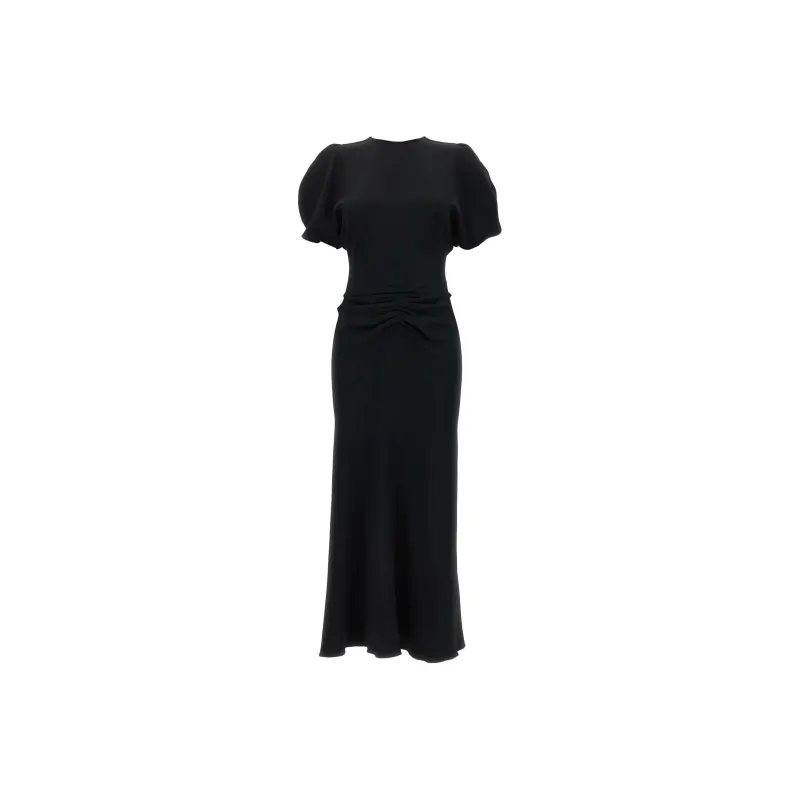 Victoria Beckham Ruched Waist V Back Crepe Midi Dress-0