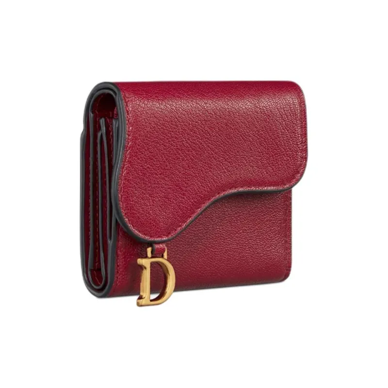 DIOR Saddle Goatskin Wallet Regular Women's Cherry Red-1