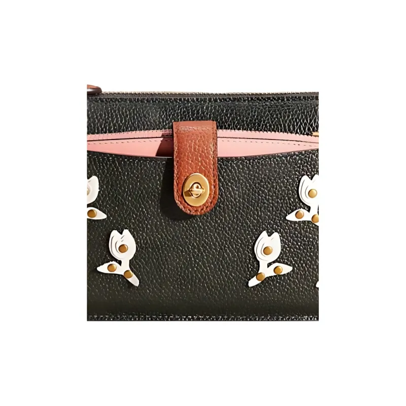 COACH Leather Envelope Bag Shoulder Bag Crossbody Bag Small Size Women's Dark Green/Multicolor Pink-3