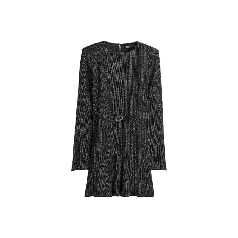 H&M Long Sleeved Dress Women's Black/Shimmery-0