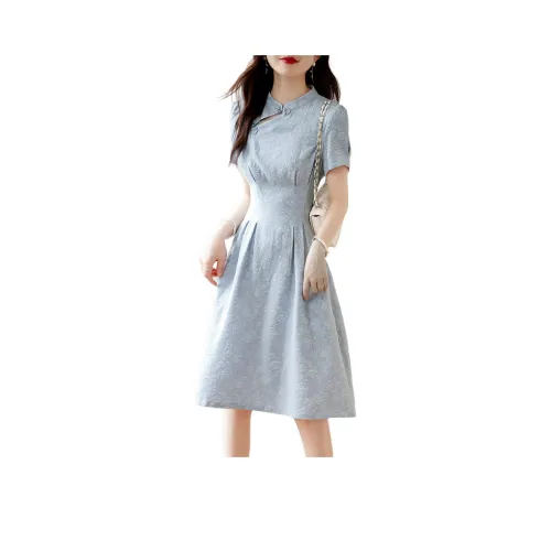 Still Quiet Short Sleeved Dresses Women's Blue
