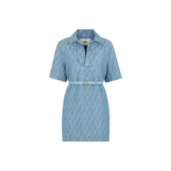 FENDI Ff Jacquard Belted Denim Dress