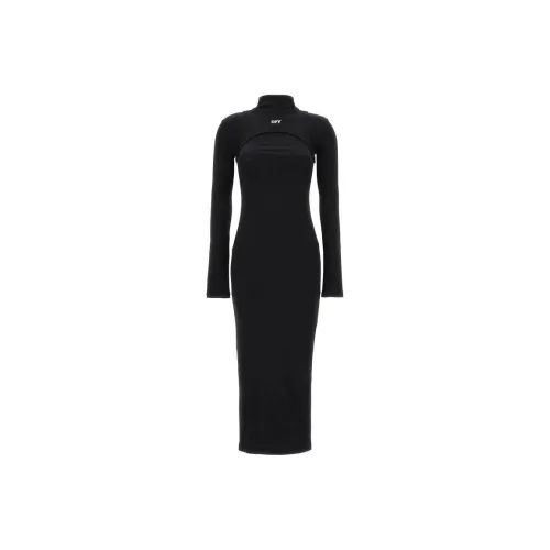 OFF WHITE Ribbed Turtleneck Midi Dress Black