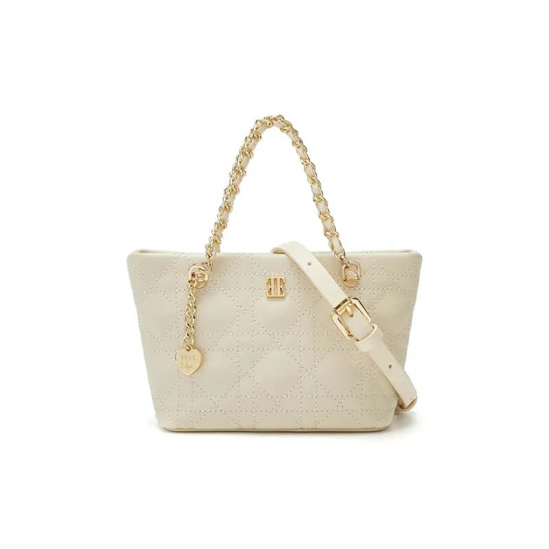 ELLE Cow Leather Tote Handbag Women's Black/White-5